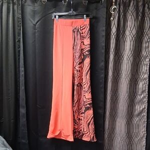 Stylish Coral and Black Wide Leg Pants
